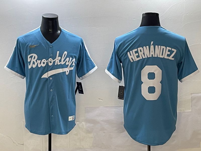 Men Los Angeles Dodgers #8 Hernandez Light Blue Throwback Game 2025 Nike MLB Jersey style 306->los angeles dodgers->MLB Jersey